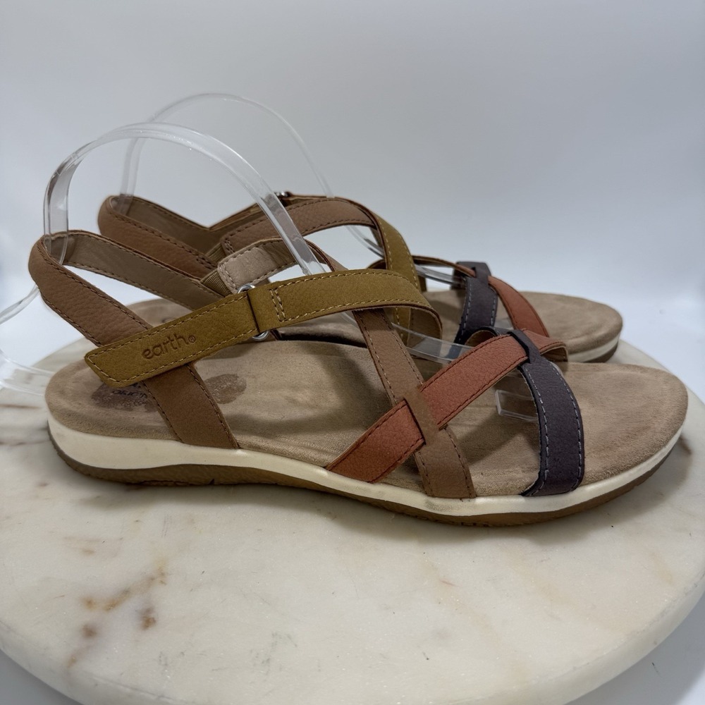 Earth Sandals Womens 10M Sterling Strappy Multicolor Open Toe Cozy Casual Flat - Picture 5 of 10